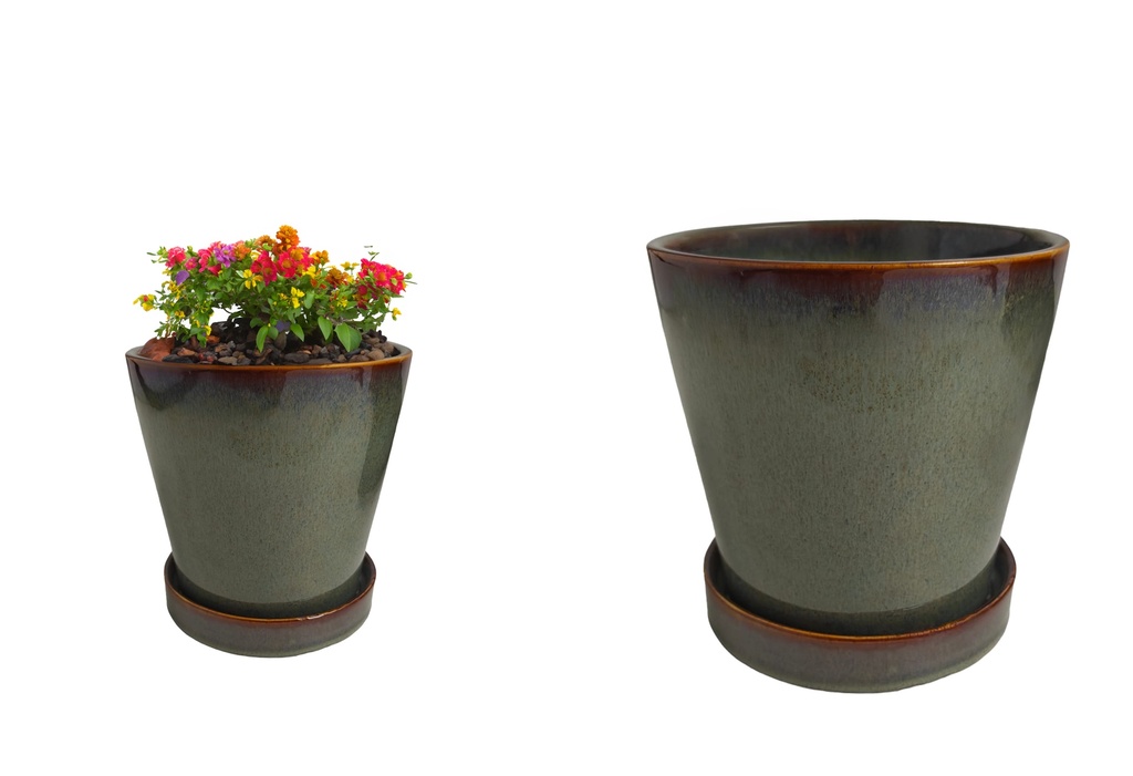 Green Ceramics Flower Pot, H5.4"xD5.3",  13.8x13.5cm (12 pc/ctn)