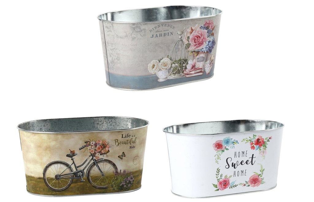 22.5X13.5XH11CM，3 color mixed Tin flower Pot