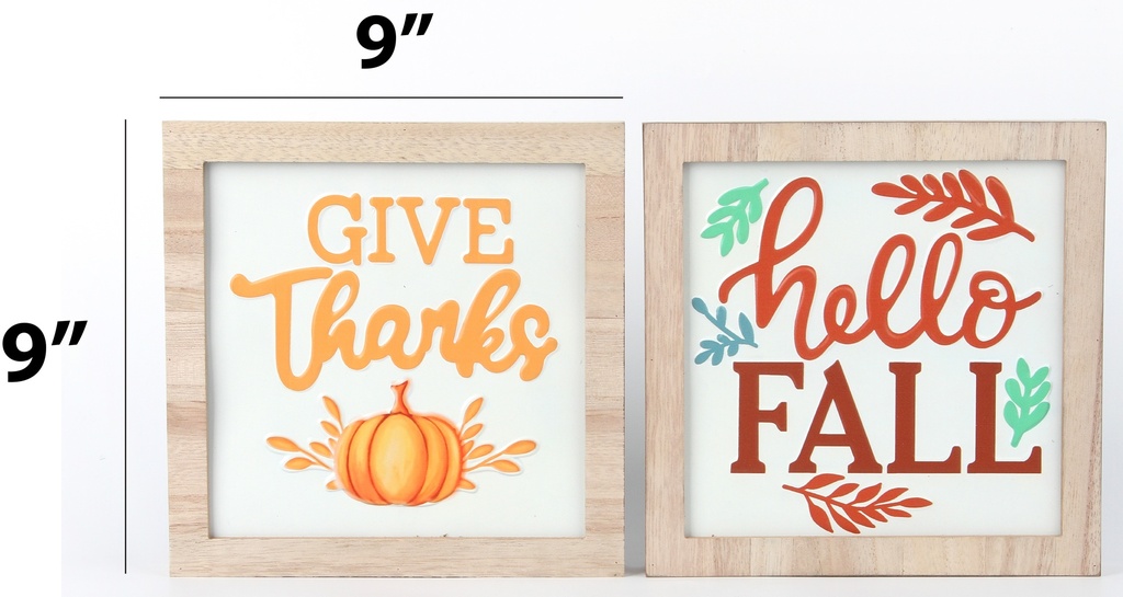 Harvest Table Decoration 9"x9"x1.4"(23x23x3.5CM), Assorted Designs (12 pc/ctn)