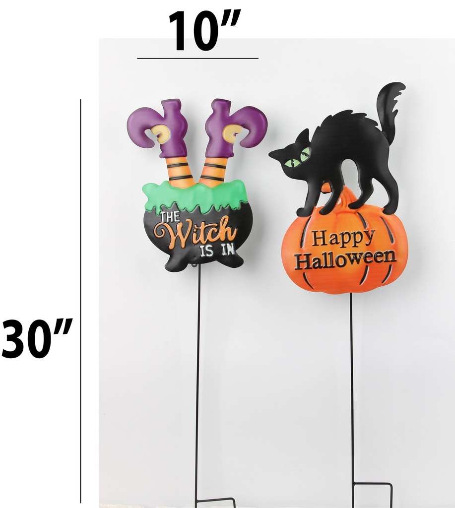Halloween Yard Stake, Witch/Cat, 10"x30"(26x75CM), Assorted Designs (24 pc/ctn)
