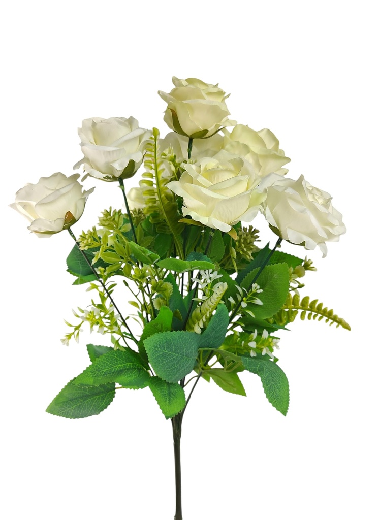 12 Heads Rose bush, dia 7cm, 42cm, White (30 pc/ctn)