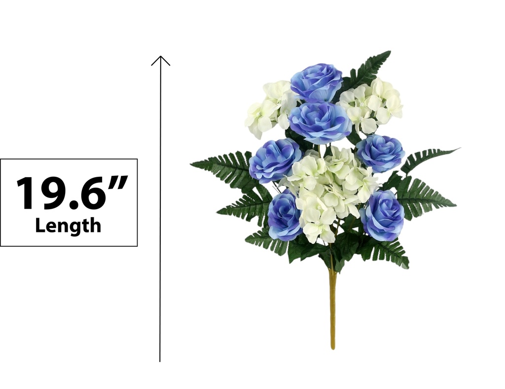 50cm Cemetery Flower, White Hydrangea/Blue Rose, 13 Heads Flowers (12 pc/ctn)