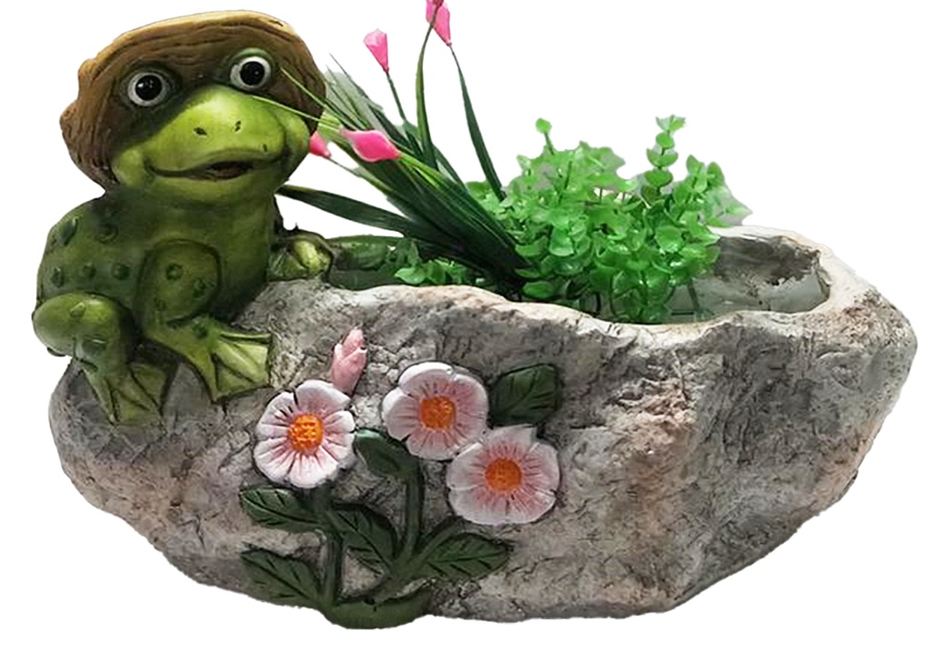 Frog On Rock Flower Pot, 14.57*6.3*10.43" (3 pc/ctn)