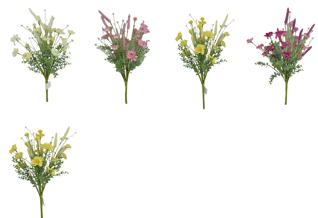 19" Wild Flowers Bush,Flowers Head: Big 6 pc,Small 6 pc,5 Colors Assorted (96 pc/ctn)