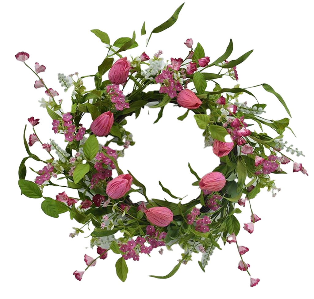 20" Tulip&Hydrangea Wreath,Flower Head:Tulip 7 pc,Hydrangea 14 pc (4 pc/ctn)