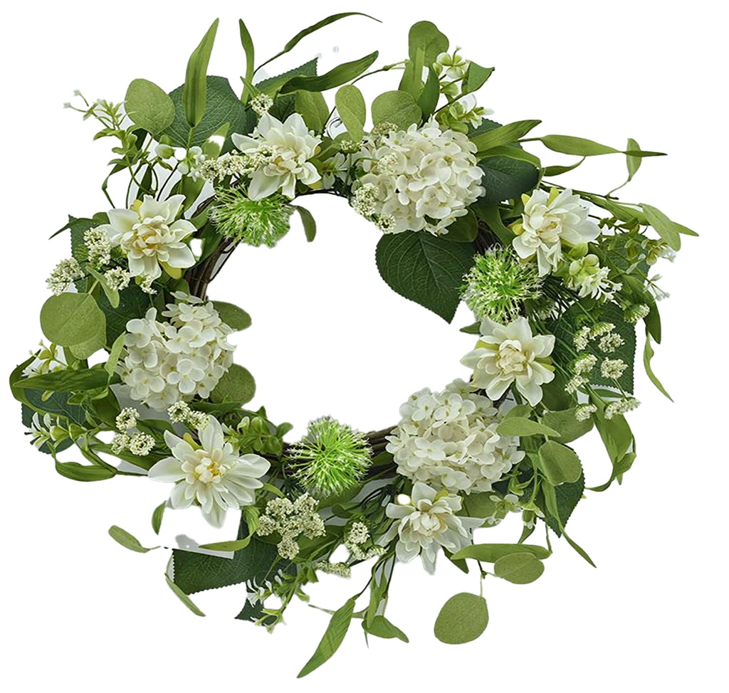 20" Dahlia&Hydrangea Wreath, Flower Head: Dahlia 6 pc,Hydrangea 3 pc (4 pc/ctn)