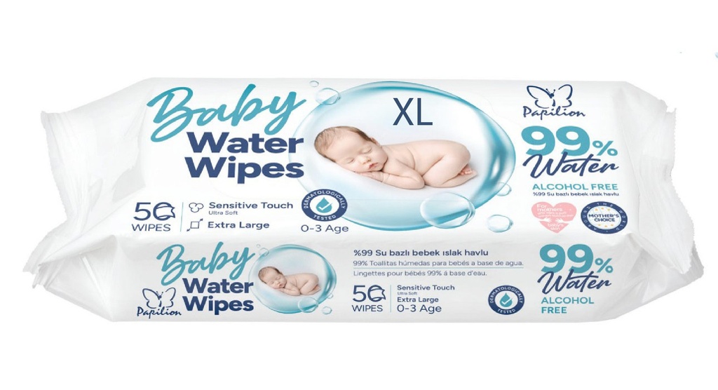 50pc X-Large Baby Wet Wipes, 21X21 CM, 70 gsm (12 bag/ctn)