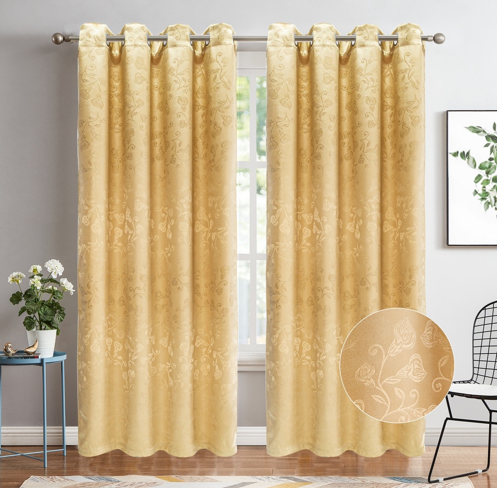 54"x84" Clara 90% Blackout Grommet Window Curtain, Embossed Flowers, 100% Polyester (12 pc/ctn)