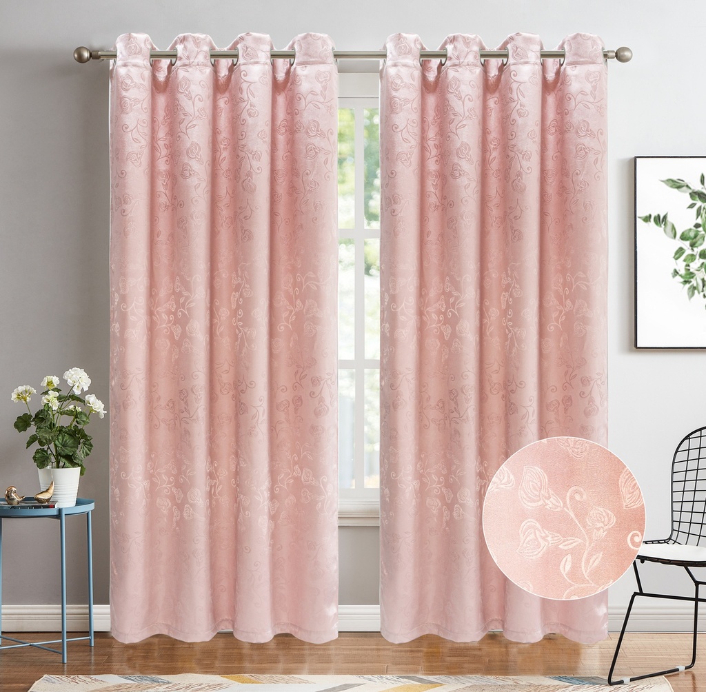 54"x84" Clara 90% Blackout Grommet Window Curtain, Embossed Flowers, 100% Polyester (12 pc/ctn)