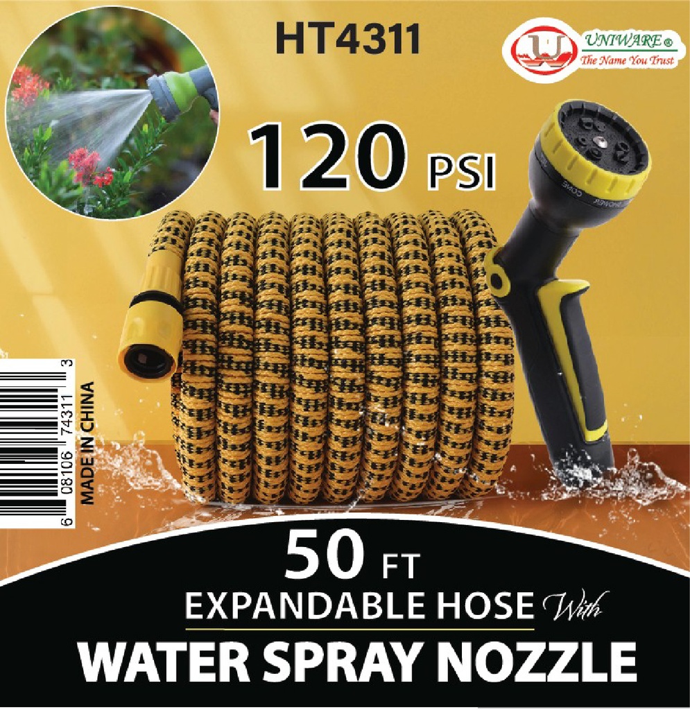 50FT Expandable Hose, with Spray Nozzle, Valve, Hook, Bag (10 set/ctn)
