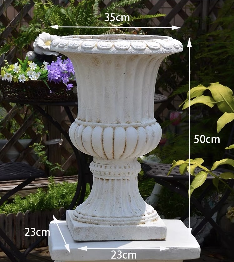Vintage White High Foot Flower Pot: 35x35x50cm, Magnesium Oxide