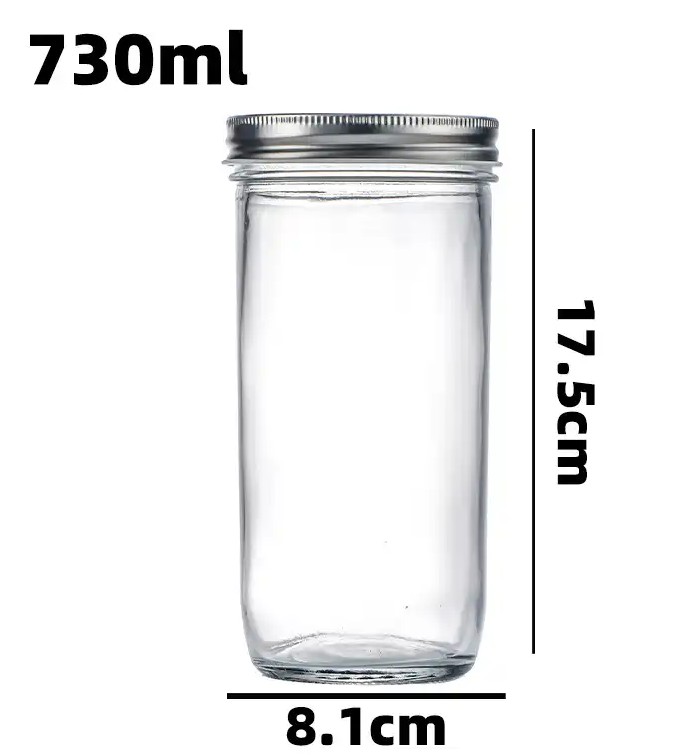 730ml (24.7oz) Glass Jar with Double Wall Tin Lid (24 pc/ctn)