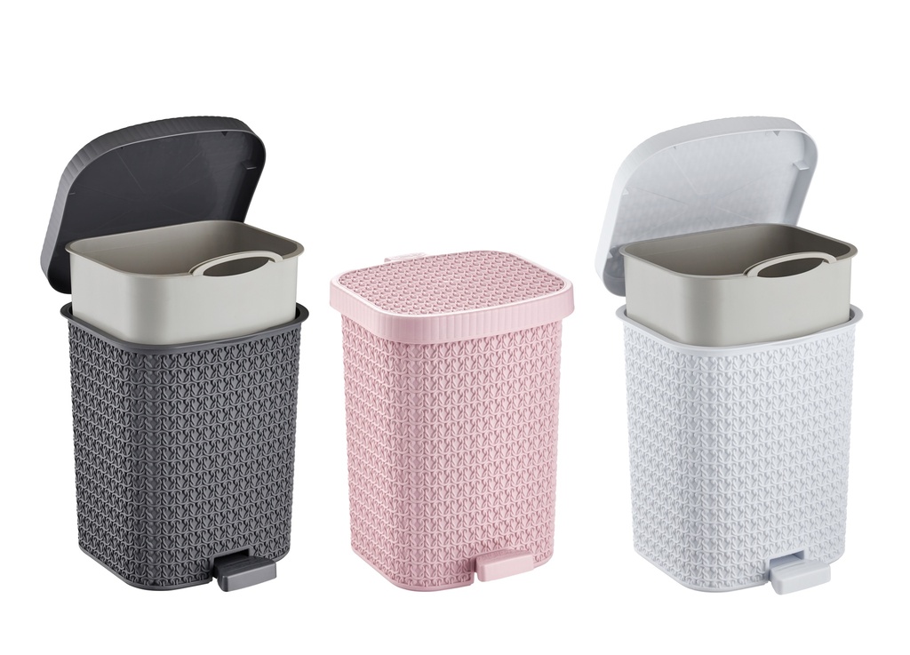 8 Liter Knit Design Pedal Dustbin, 22,6x23.5x 27.6cm, mixed color(6 pc/ctn)