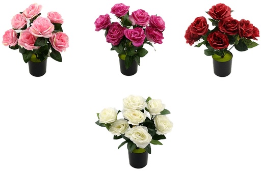[FL6671] 7 Head 10cm Rose Bouquet, Potted Flower,35cm H(12 pot/ctn)