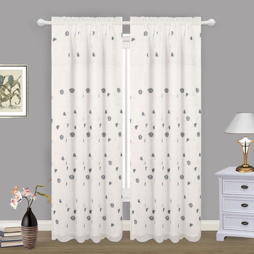 [WC59101-FL] 54"x84" Small Blue Flower Pattern Window Curtain (12 pcs/ctn