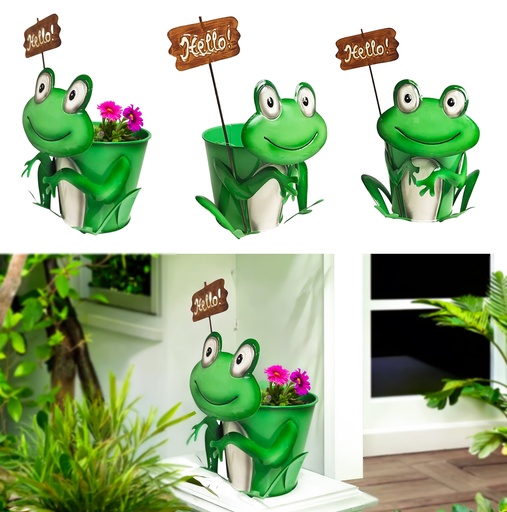 [HD10014] Metal Frog with Flower Pot, 18x16x25cm (12 pc/ctn)