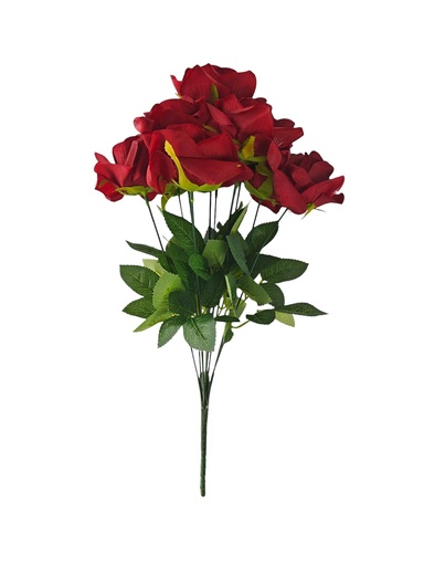 [FL6660RD] 10 Heads Rose bush, dia 9cm, 46cm, Red (30 pc/ctn)