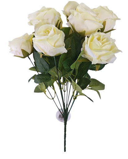 [FL6662WH] 12 Heads Rose bush, dia 7cm, 39cm, White (30 pc/ctn)