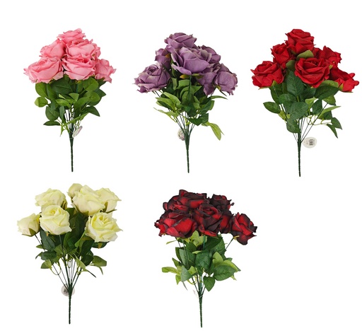 [FL6662] 12 Heads Rose bush, dia 7cm, 39cm, Assorted Color (30 pc/ctn)