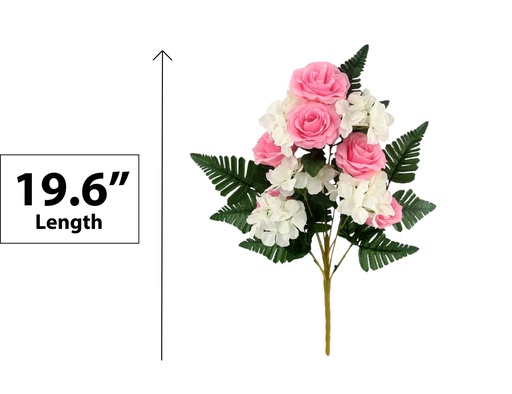 [FL9401] 50cm Cemetery Flower, White Hydrangea/Pink Rose, 13 Heads Flowers (12 pc/ctn)