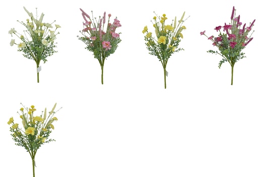 [FL7100] 19" Wild Flowers Bush,Flowers Head: Big 6 pc,Small 6 pc,5 Colors Assorted (96 pc/ctn)
