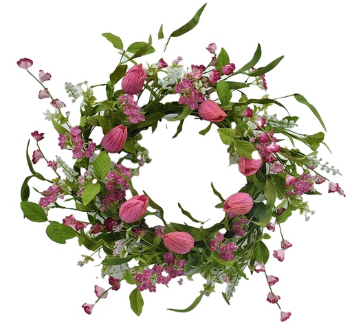 [FL7303] 20" Tulip&Hydrangea Wreath,Flower Head:Tulip 7 pc,Hydrangea 14 pc (4 pc/ctn)