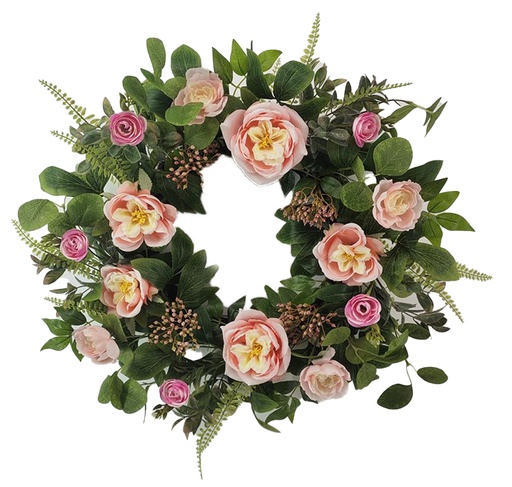 [FL7305] 22" Ch"Ese Rose Wreath,Flower Head:Big 5 pc,Mid 4 pc,Small 5 pc (10 pc/ctn)