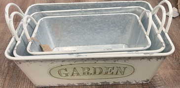 [FL0413] 3 Size Rectangular Metal Flower Planter Set with Handles (6 sets/ctn)