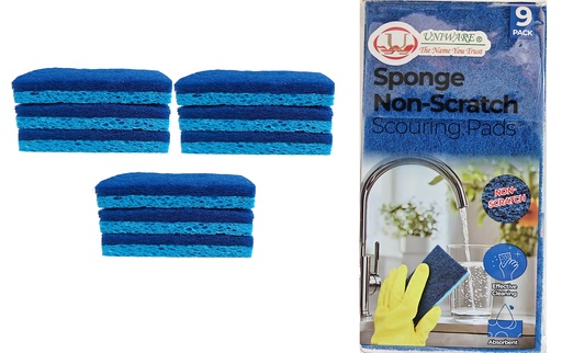 [C21-00018] 9 pc Sponge Non-Scratch Scouring Pads, 11x7x1.8cm, Blue(24 bag/ctn)