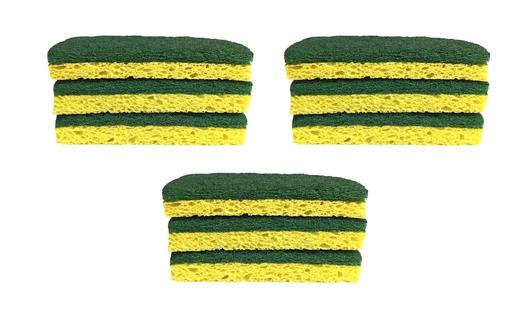 [C21-00017] 9 pc Sponge Scratch Scouring Pads, 11x7x1.8cm, Green/Yellow(24 bag/ctn)