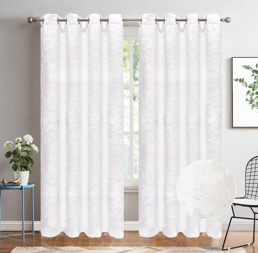 [WC52001WH] 54"x84" Clara 90% Blackout Grommet Window Curtain, Embossed Flowers, 100% Polyester (12 pc/ctn)