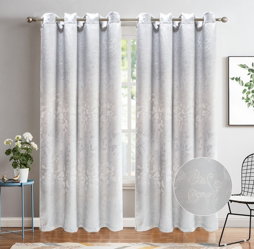 [WC52001GY] 54"x84" Clara 90% Blackout Grommet Window Curtain, Embossed Flowers, 100% Polyester (12 pc/ctn)