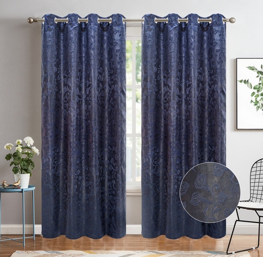 [WC52001NV] 54"x84" Clara 90% Blackout Grommet Window Curtain, Embossed Flowers, 100% Polyester (12 pc/ctn)