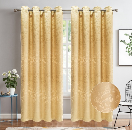[WC52001GD] 54"x84" Clara 90% Blackout Grommet Window Curtain, Embossed Flowers, 100% Polyester (12 pc/ctn)