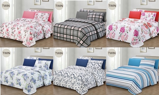 [BD0010] 4 Pieces Twin Size Bed Sheet Set, 100% Microfiber, 75 GSM, Assorted 6 Designs (12 set/ctn)