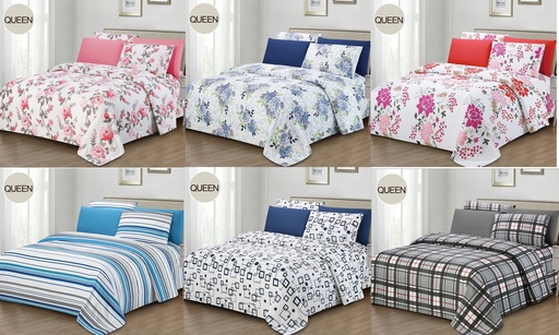 [BD0320] 6 Pieces Queen Size Bed Sheet Set, 100% Microfiber, 75 GSM, Assorted 6 Designs (12 set/ctn)