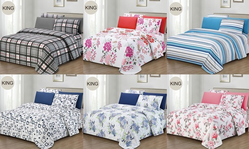 [BD0420] 6 Pieces King Size Bed Sheet Set, 100% Microfiber, 75 GSM, Assorted 6 Designs (12 set/ctn)