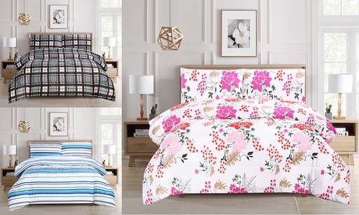 [BD3200] Full Size Comforter, 100% Microfiber, 80 GSM, 200g Filling, Assorted 3 Designs (6 pc/ctn)