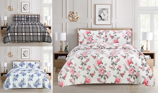 [BD5310] 3 Pieces Queen Size Quilt Set, 150g Filing,100% Microfiber, 80 GSM, Assorted 3 Designs (12 set/ctn)