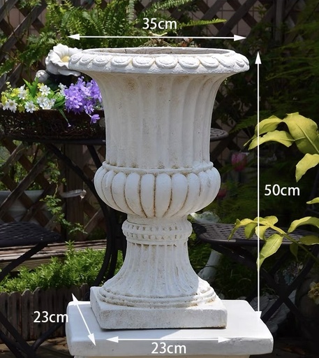 [CPGC-S2001] Vintage White High Foot Flower Pot: 35x35x50cm, Magnesium Oxide