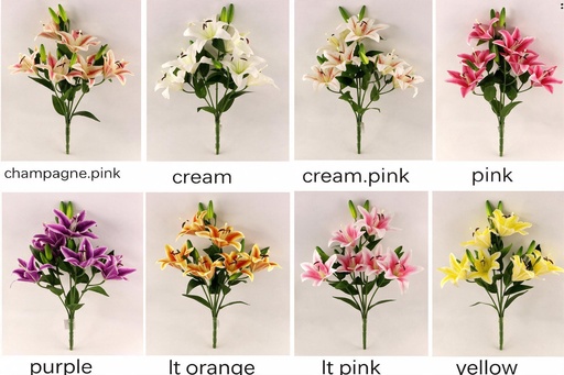 [FL6956] 12 Heads Lily(6 Flowers + 6 Buds), Flower dia 20cm, 65cm, Assorted Color (24 pc/ctn)
