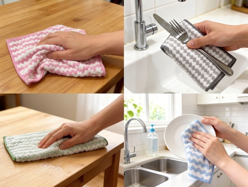 [C27124] 4 pc 12"X12"(30x30cm) Soft Touch Multi-Purpose Cleaning Cloths, Mixed color, 250gsm (48 sets/ctn)
