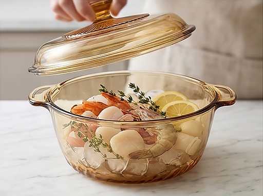 [B49125] 2.64QT(2500ml) 8.4"x4" Round Glass Oven Safe Casserole with Lid (6 pc/ctn)