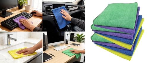 [C27117] 10 pc 16"X16"(40x40cm) Microfiber Multi-Purpose Cleaning Cloths, Mixed color, 300gsm (24 sets/ctn)